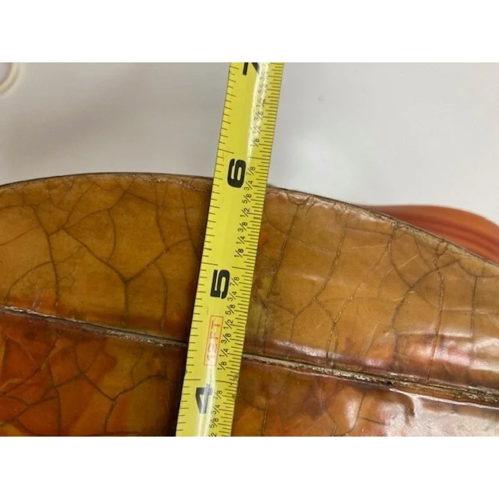 Vintage Floral Crackle Decoupage 1960s Textured‎ Wood Purse Lucite Handle